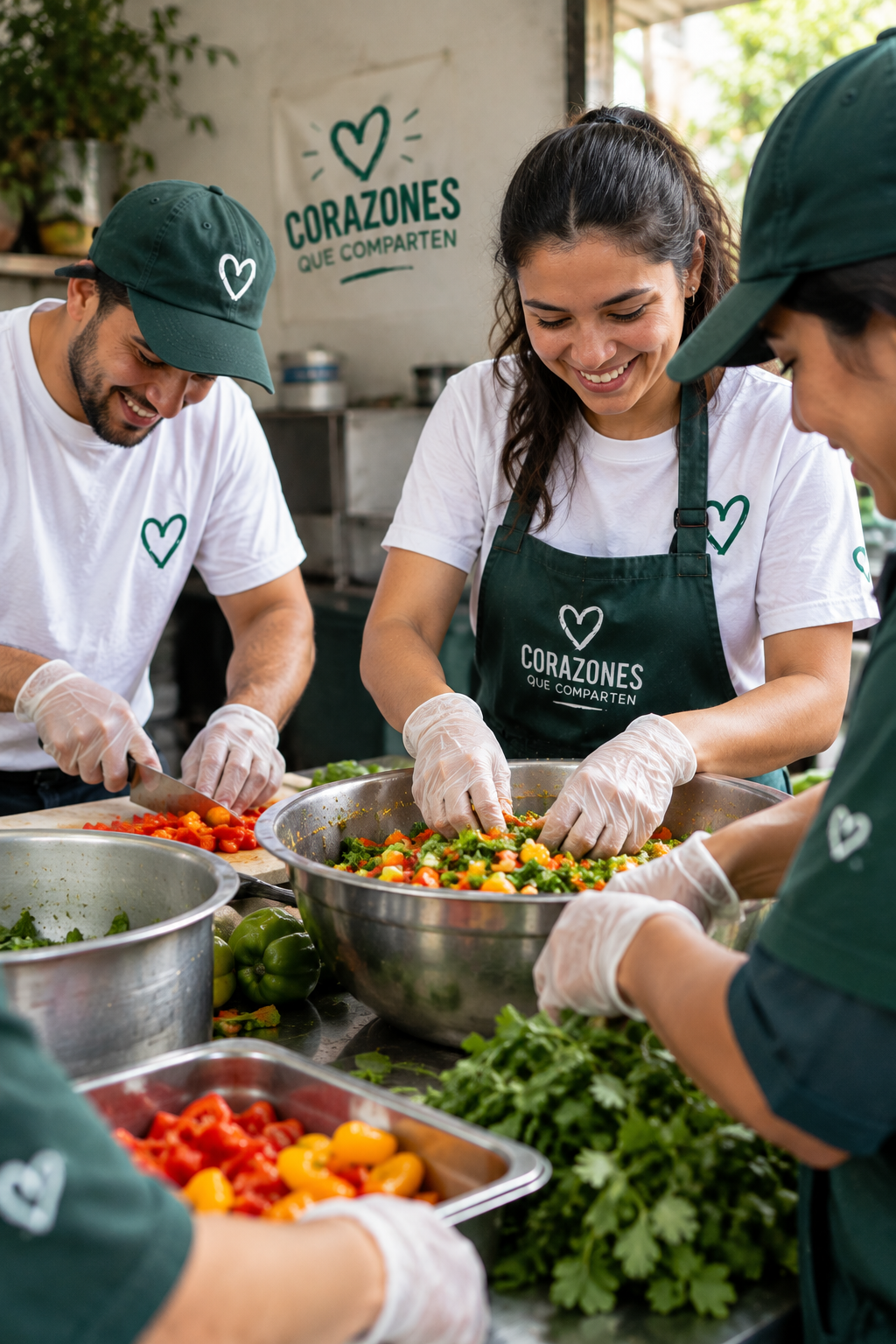 Servidores preparando alimentos juntos